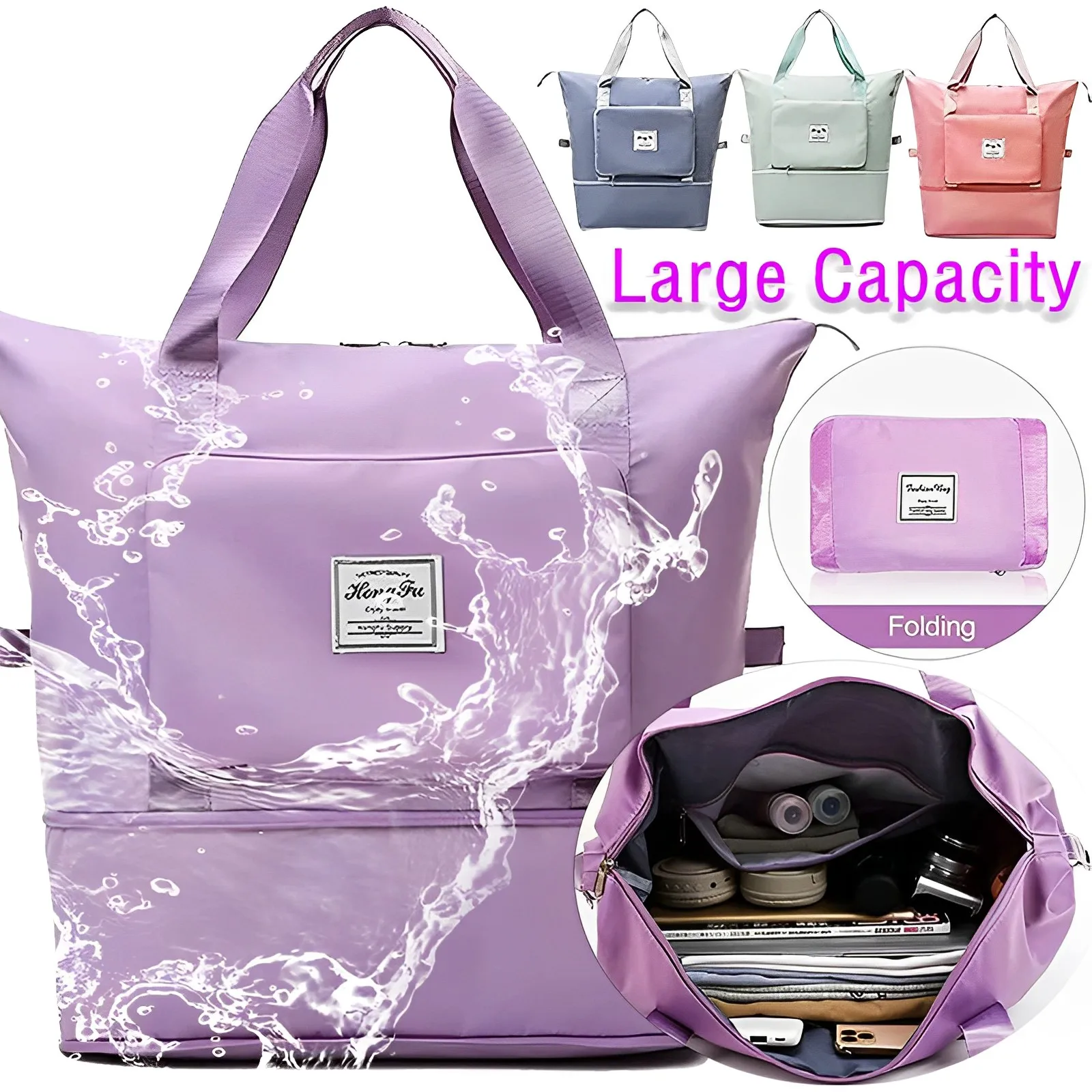 Large Capacity Folding Travel Bags for Women Gym Yoga Storage Shoulder Bag Men Waterproof Luggage Handbag Travel Duffle Bag