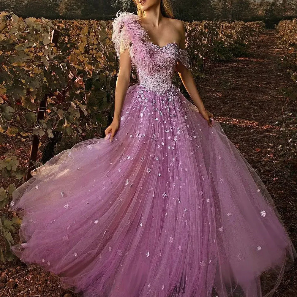 

2022 New Elegant Long Party Quinceanera Dresses Corset Back Beaded Tulle Evening Gowns فساتين السهرة Vestidos De Fiesta Purple