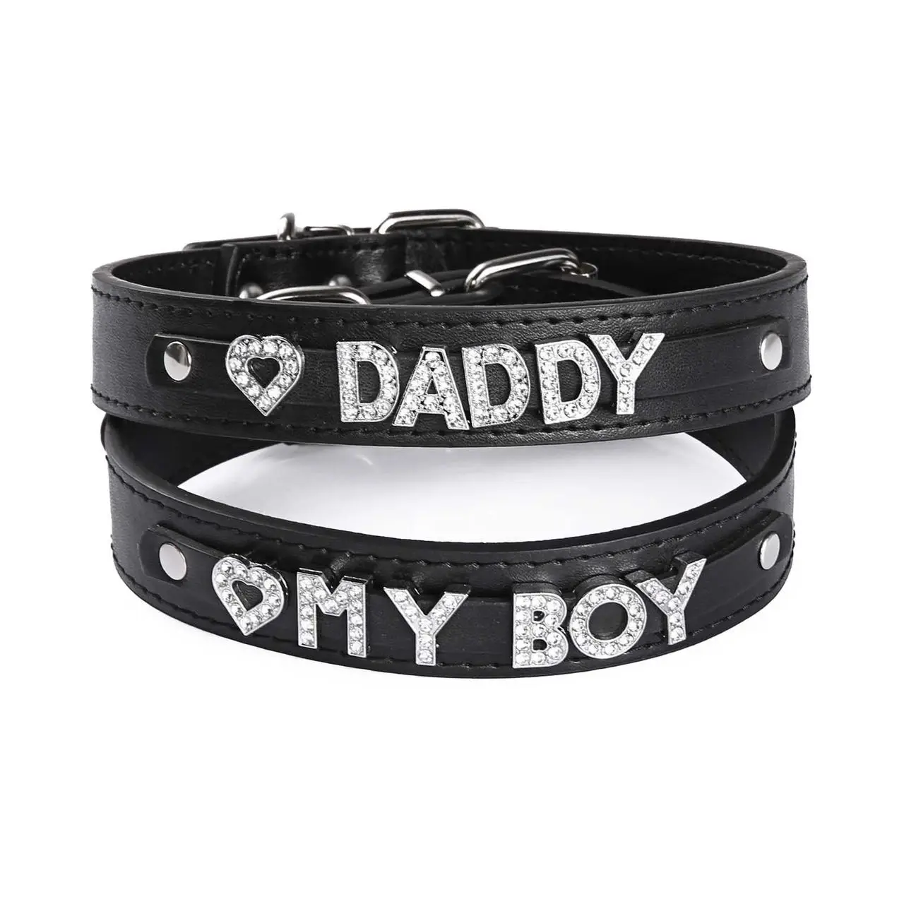 Men's SM Supplies Imitation Leather Adjustable Rhinestone Letter Collar Fun PU Training Eye Mask Role-playing Sexy Cutout Pantie