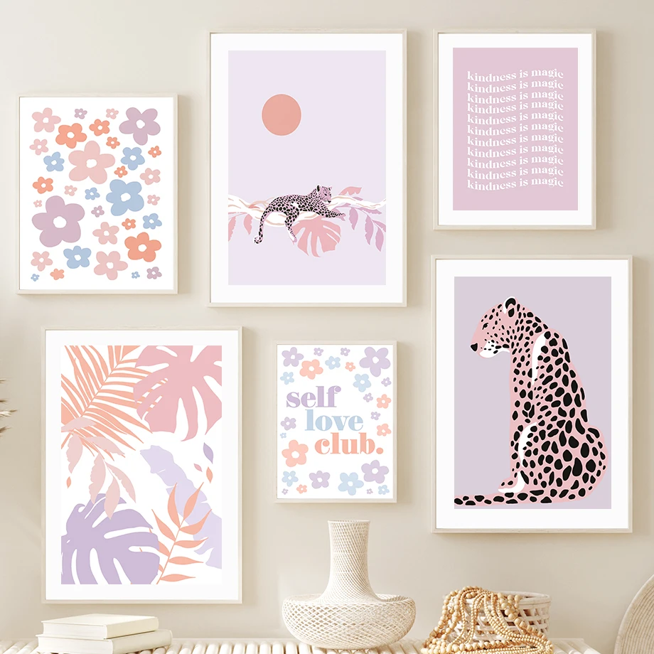 

Purple Leopard Sun Flowers Coral Monstera Wall Art Canvas Painting Nordic Posters And Prints Wall Pictures For Living Room Decor