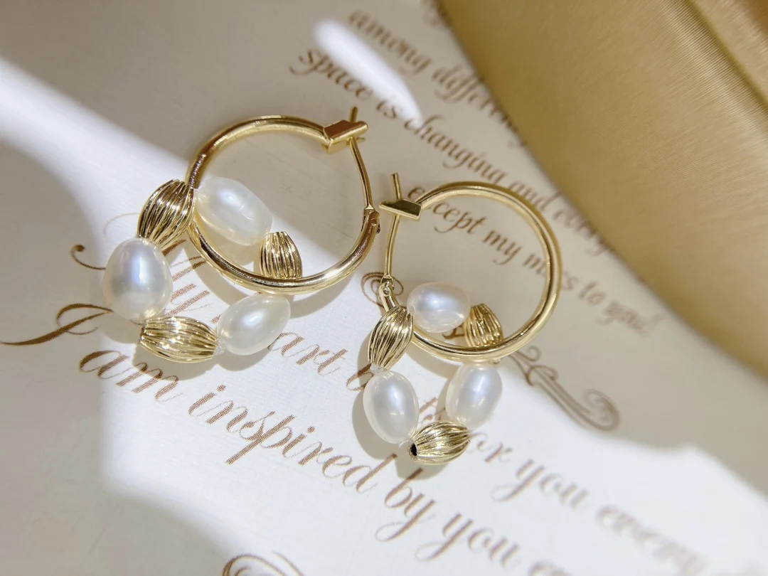 

Серьги-подвески женские из натурального рисового жемчуга