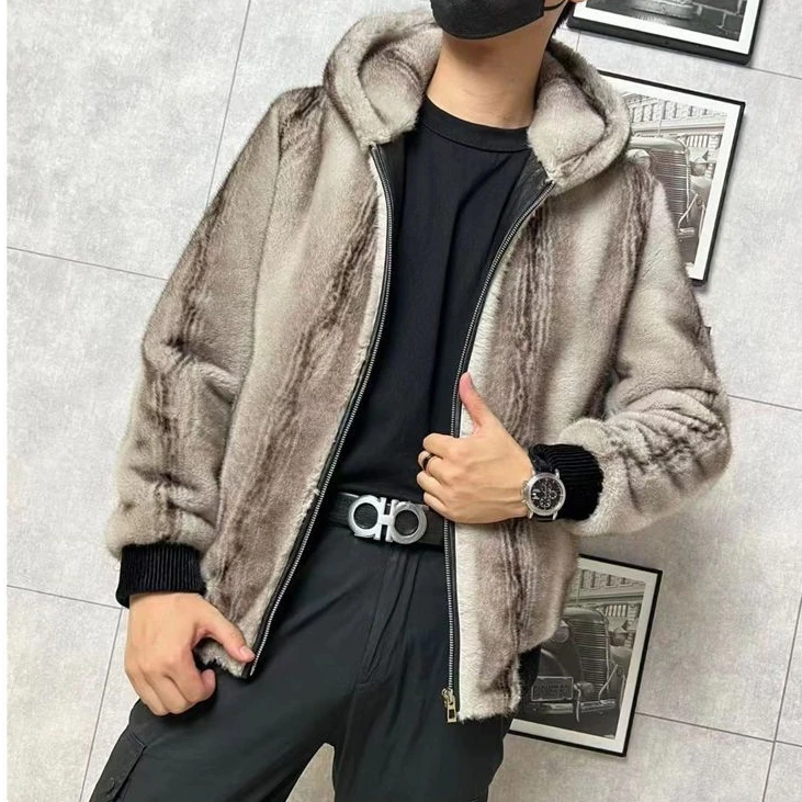 

Мужская куртка с капюшоном и имитацией овечьего меха, Повседневная Верхняя одежда с принтом, куртка S08, Осень-зима 2022