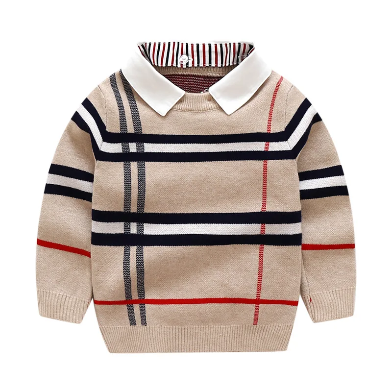 1-8T Toddler Kid Boy Sweater Spring Winter Clothes Warm Pullover Top Long Sleeve Plaid Sweater Girl Fashion Gentleman Knitwear