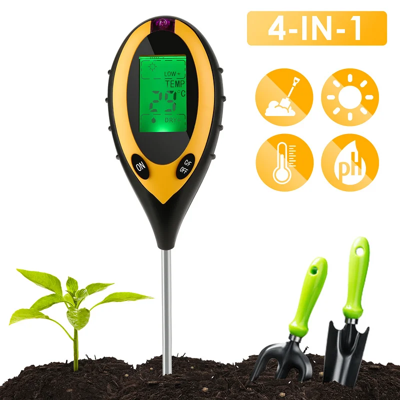 

HENGDA 4 in 1 Digital PH Meter Soil Meter Fertility Acid-Base Tester Sunlight Moisture Tool For Horticultural Agriculture