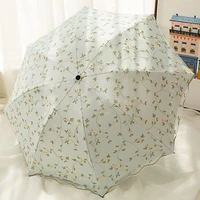 lace embroidery women sun umbrella strong windproof anti uv rain sunshade 3 fold travel portable princess parasol female gift
