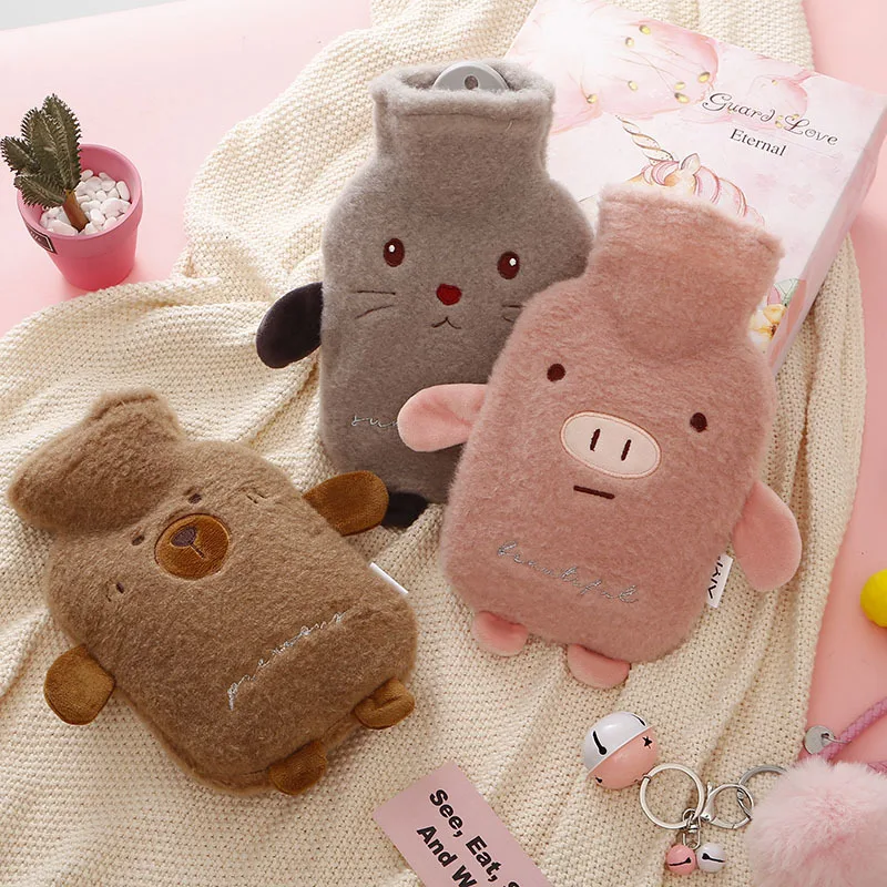 

2000ml Kawaii Animals Hot Water Bag with Plush Cover Female Kids Adults Keep on Feet Hand Warmer PVC Water Bottle Winter Warm