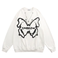 Autumn White Black Butterfly Print Necklace Casual Men's Sweatshirts Retro Streetwear Pullover Terry Couple Loose Hoodies