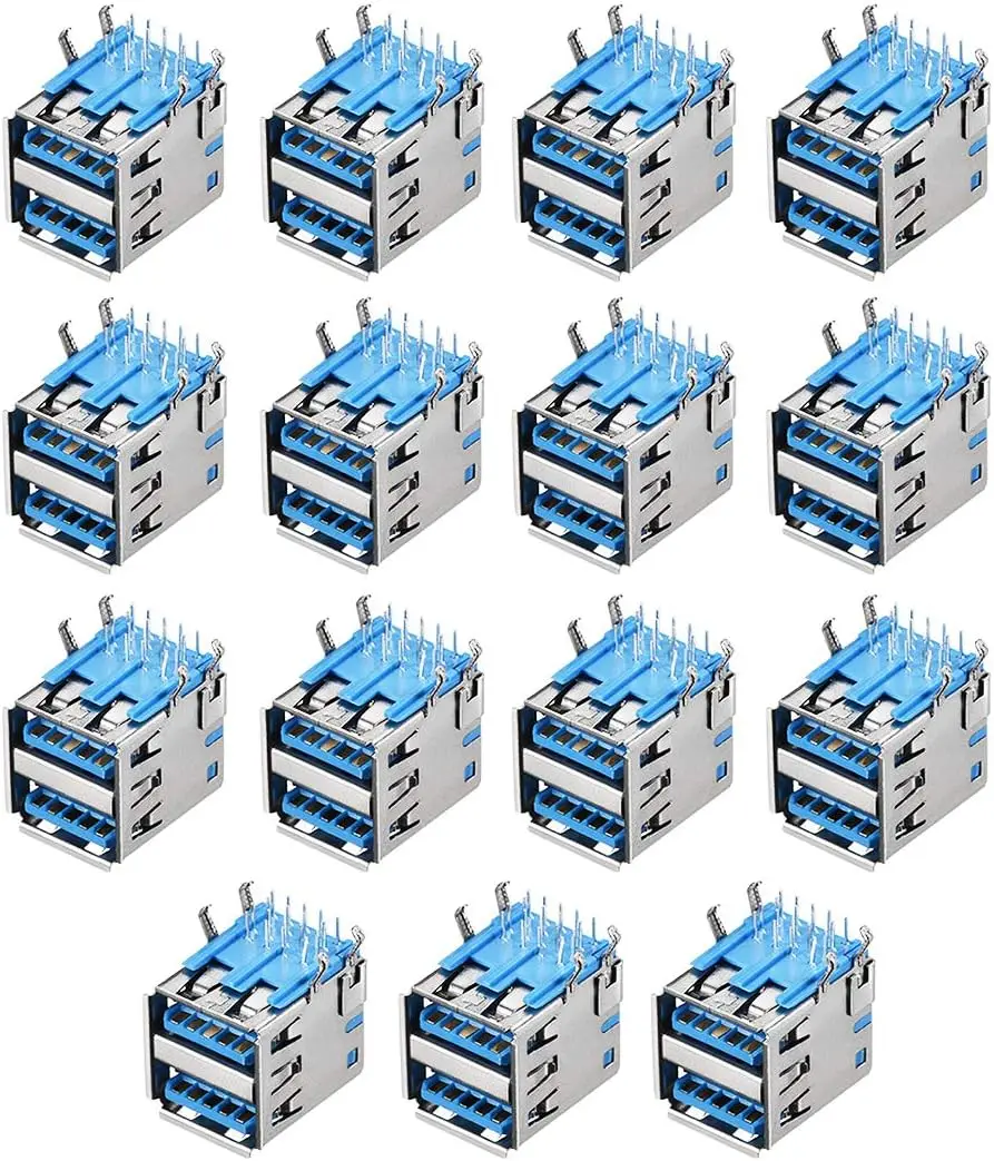 

PCB USB Connector 3.0 Type-A Dual Port Female Jack 90 Degree 15Pcs