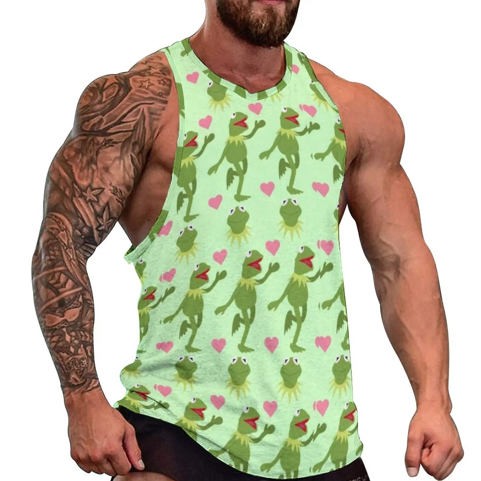 

Frog Tank Top Males Animal Cartoon Red Heart Tops Daily Graphic Workout Fashion Oversized Sleeveless Shirts