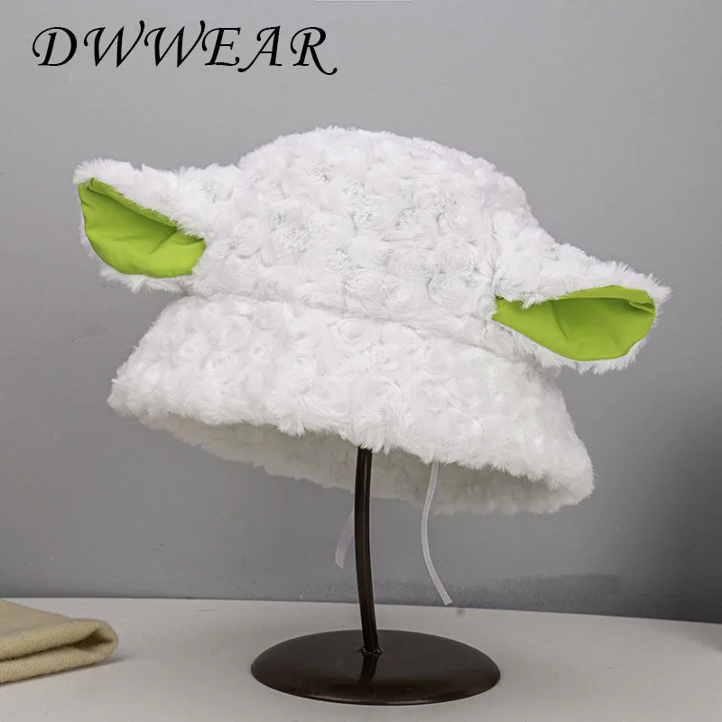 

Fashion Plush Cute Sheep Ear Lamb Bucket Hat Female Autumn Winter Students Warm Ear Protection Couple Fisherman Hat Basin Hats