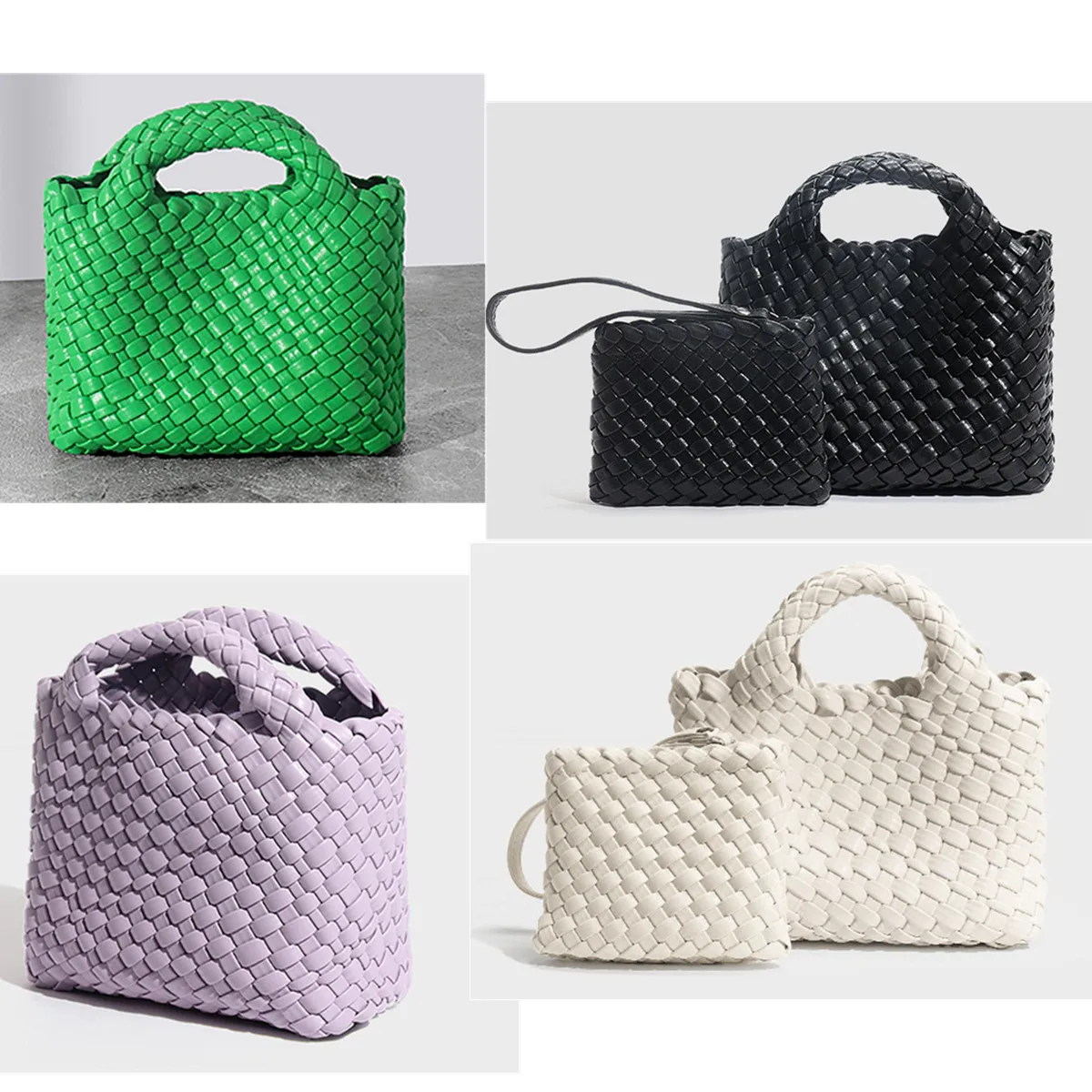 

Fashion Women Handbag Woven Leather Tote Shoulder Bag in White/Green/Purple/Black 2023