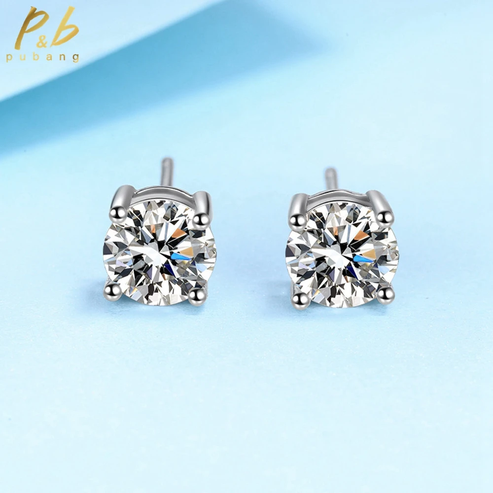 

PuBang Fine Jewelry 925 Sterling Silver Classic Moissanite Diamond Stud Earrings for Women Engagement Wedding Gift Free Shipping