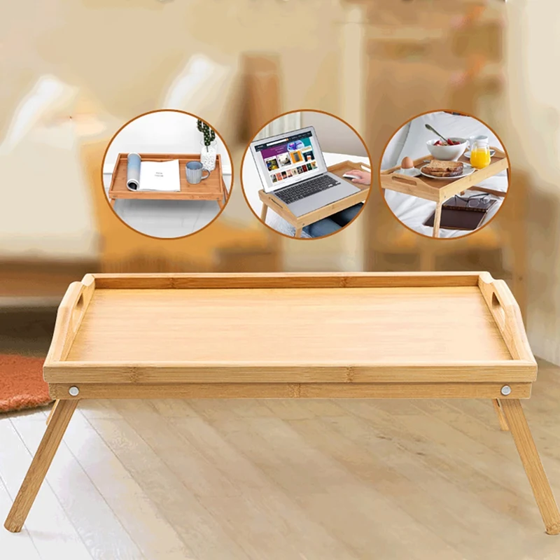 

Quality Simple Bamboo Mini Household Food Bed Tray Wooden Desk Breakfast Table Foldable Table Bedroom Table