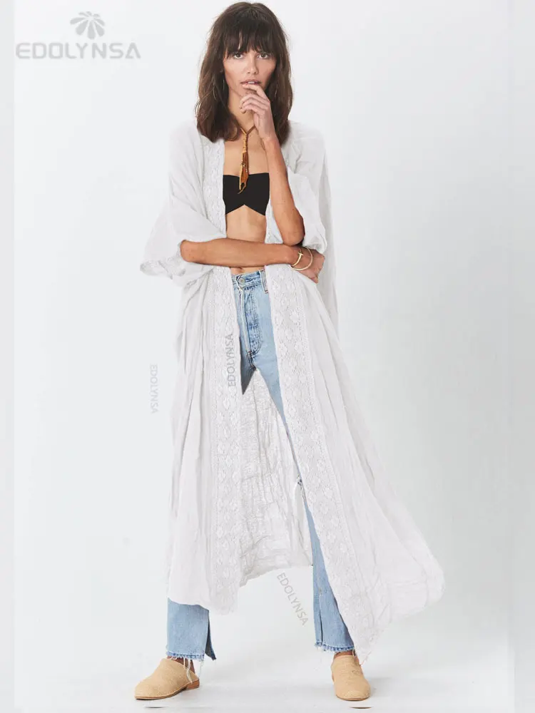 Женское летнее кимоно с полурукавами вырезами |