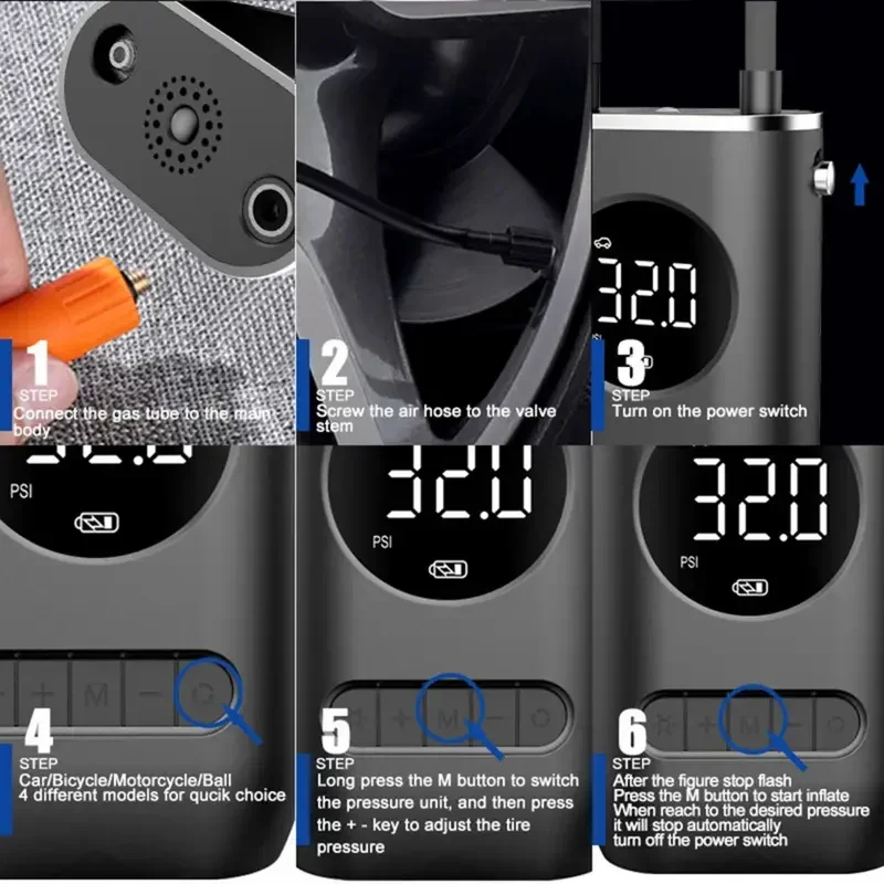 Портативный Воздушный Компрессор Для Накачивания Шин