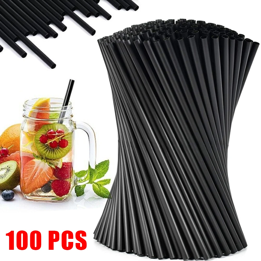

100Pcs Black Plastic Straws Disposable Rietjes 21cm Long Flexible Cocktail Straw For Kitchen Beverage Accessories