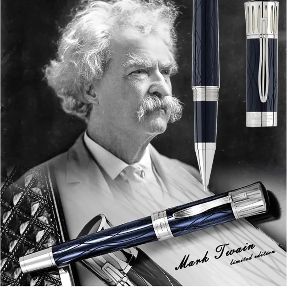 

MB Great Writer Edition Mark Twain Luxury Rollerball Ballpoint Pen Black Blue Wine Red Resin With Serial Number 0068/8000