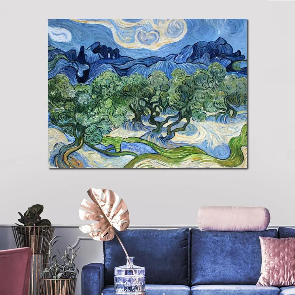 Картина маслом «Расцвет оливковых деревьев и каштановых ветвей» на холсте, репродукция ручной работы Винсента Ван Гога. Ландшафтный живописный шедевр.