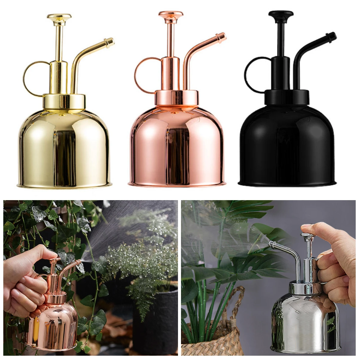 

300ml Stainless Steel Plant Spritzer Watering Bottle with Top Pump Plant Mister Spray Bottle Succulents Garden Watering Tool