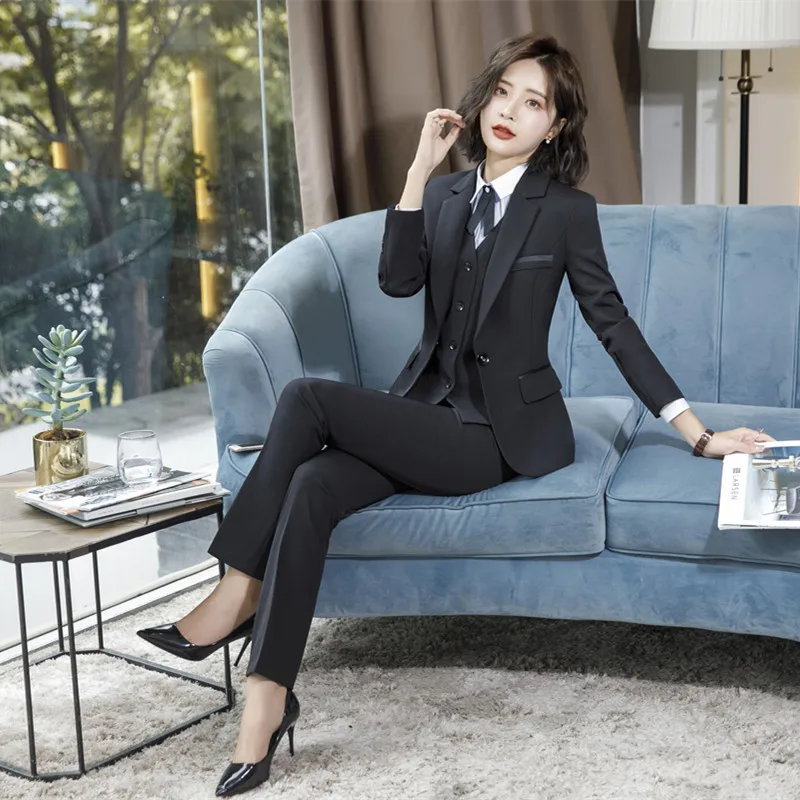 Women Business 2 Piece Pants Spring Autumn Blazer Set Black Pant Suits Office Lady Work Formal Jacket Suit Female Oversize 5XL