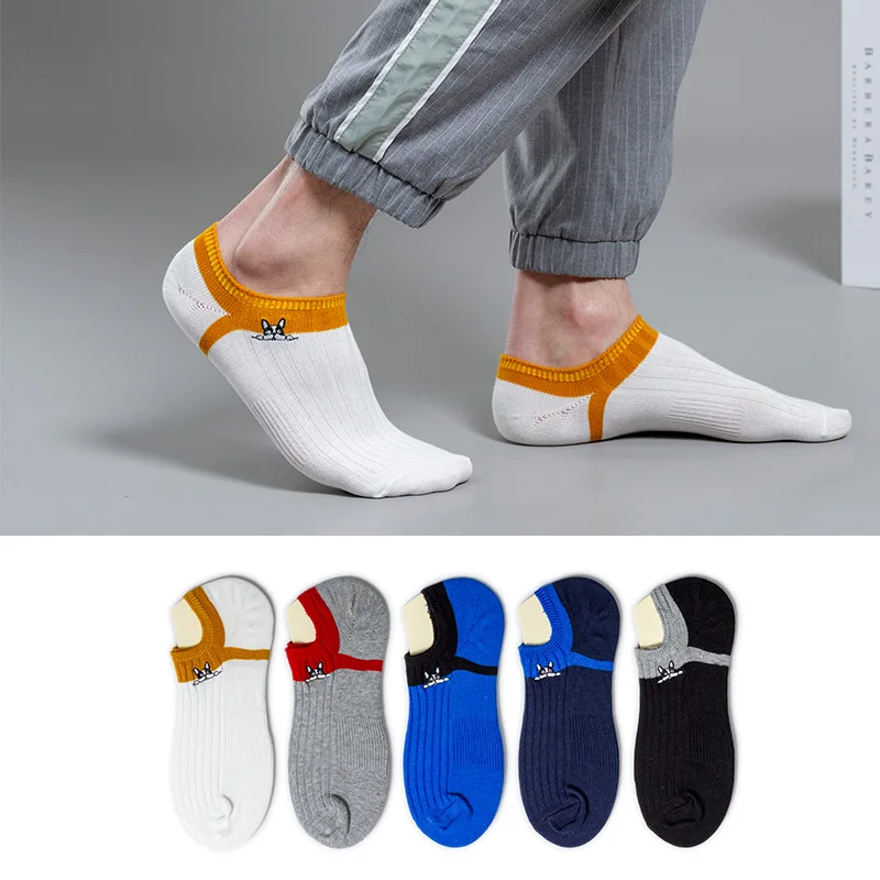 5 pairs of fashionable men's ship socks spring and summer non slip silicone invisible cotton socks men's casual ankle socks