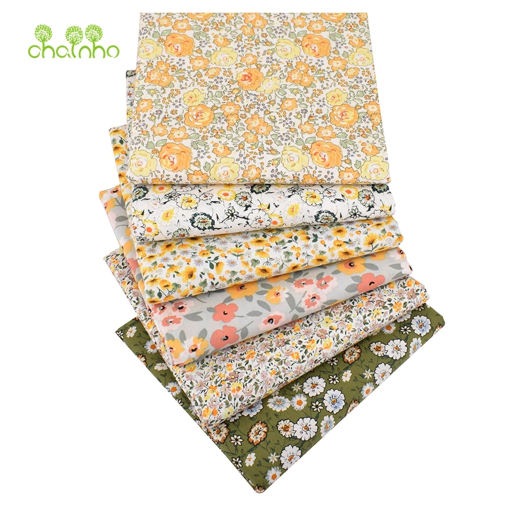 Chainho,Printed Plain Poplin Cotton Fabric,DIY Quilting & Sewing Material,Patchwork Cloth,Floral Series,6 Designs,5 Sizes,PCC38