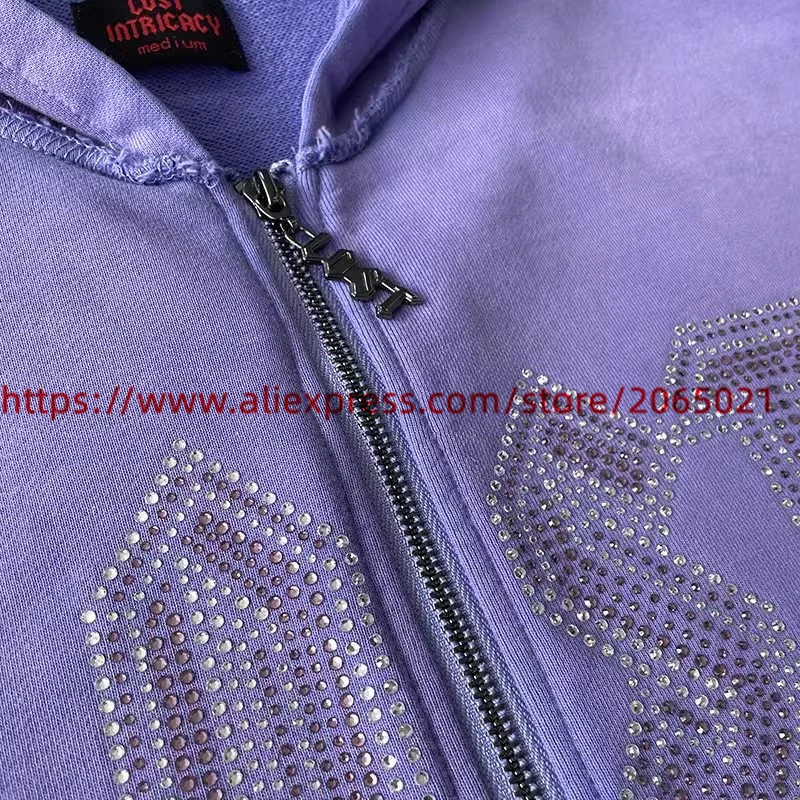 Лавандовый лоскутный кардиган с застежкой-молнией и капюшоном