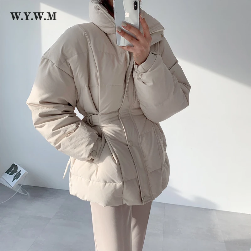 

WYWM Winter Warm Draw Back Jacket Women Korean Elegant Puffer Parkas Lady Fashionable Stand-up Collar Cotton Thick Female Coats