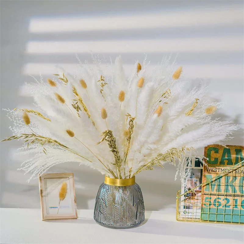 

75pcs/Set Natural Pampas Grass Rabbit Tail Oats Dried Flowers Bouquet Arrangement For Wedding Decoration Easter Home Decor