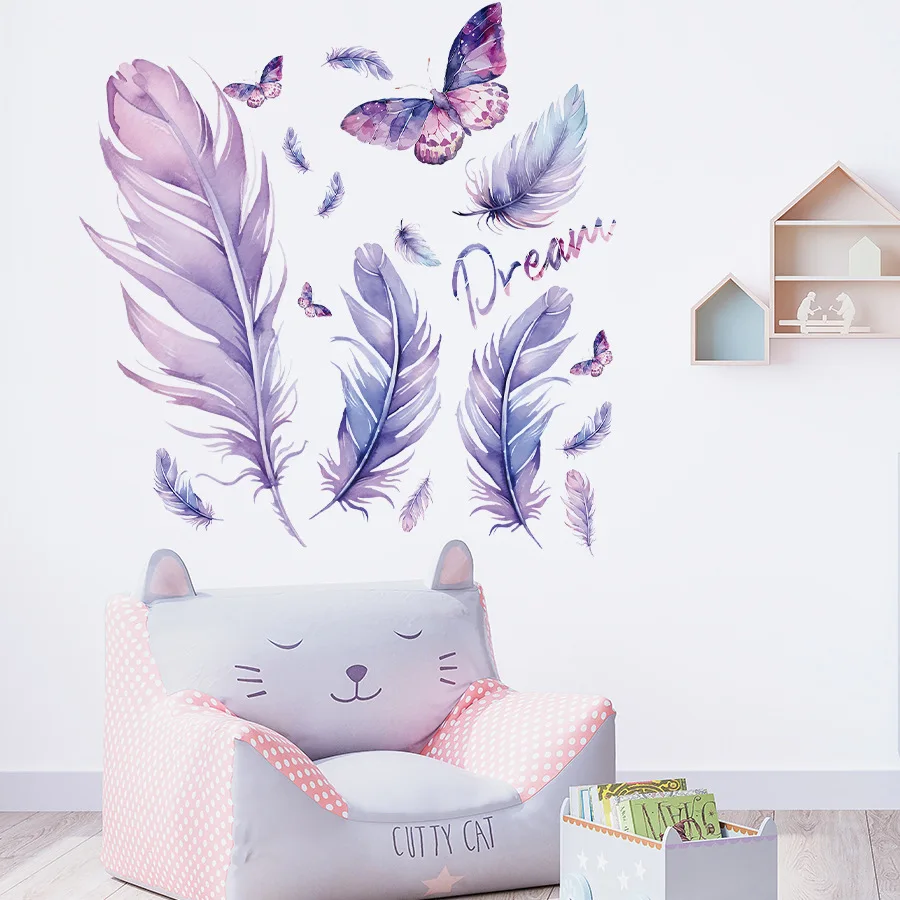 Психоделическая фиолетовая наклейка на стену с перьями бабочки великолепная со