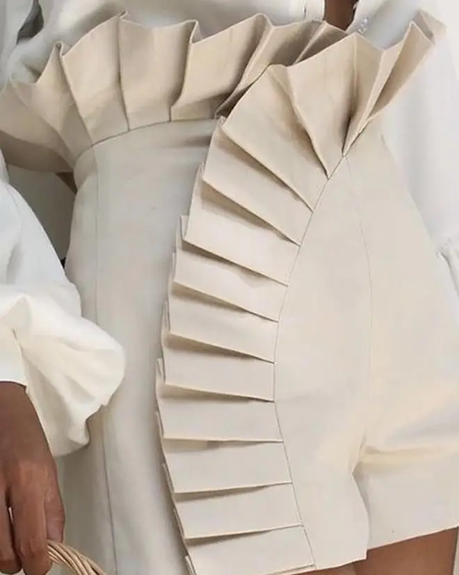 2023 Fashion Bottom Ruffle Hem Ruched Shorts Women High Waist Shorts Elegant Summer Casual Female Clothing Outfits Kawaii Shorts