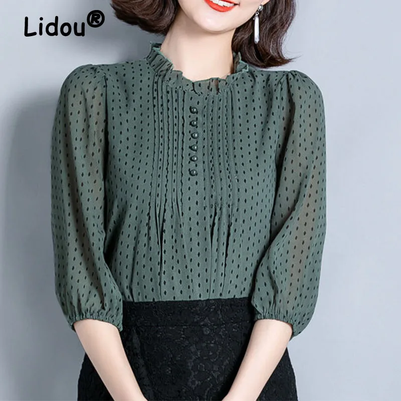 

Elegant Office Wear Chiffon Shirt Women's Urban Fashion Loose Pullovers Polka Dots Long Sleeves Thin Vintage Women Blouses 2022