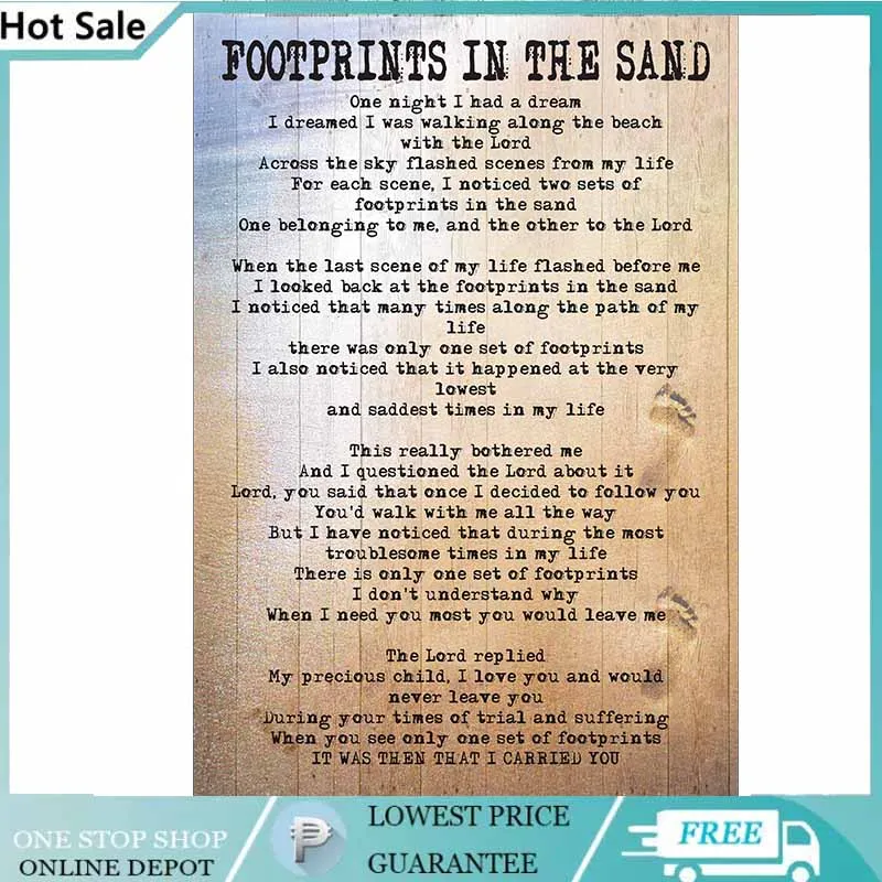 

Footprints In The Sand Home Inspirational Bible Verse Rustic Retro Décor Sign metal plate metal wall art decor living room