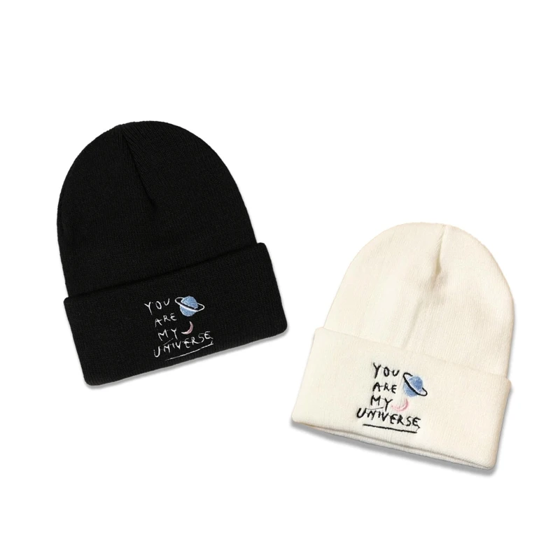 

Women Hat Solid Winter Hats Black White Bangtan Men Knitted Hat