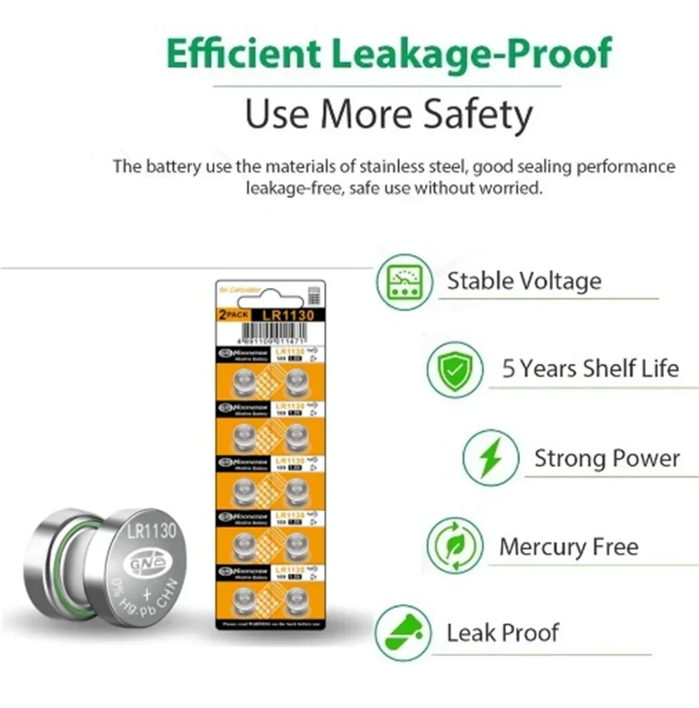 Фото Батарейки-таблетки AG10 LR1130 LR54 L1131 SR1130 389A 1.55V для замены в часах, калькуляторах, лазерных устройствах №2