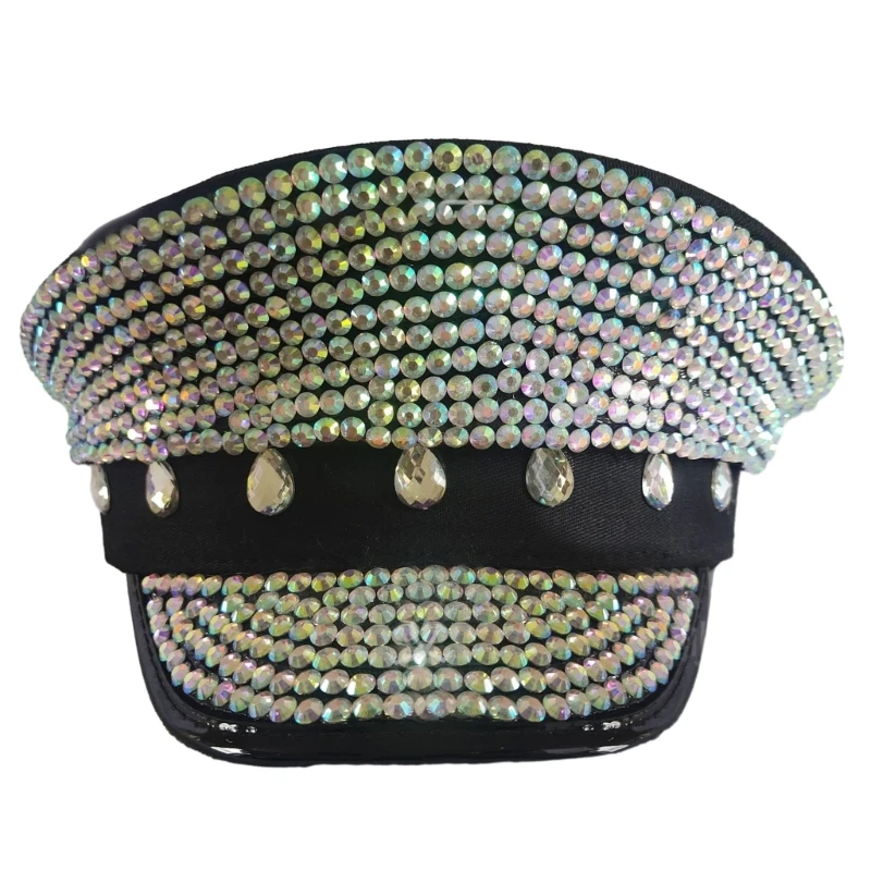 

Bejeweled Captain Hat Shimmering Crystals Hat for Disco House Cocktail Parties Dropship