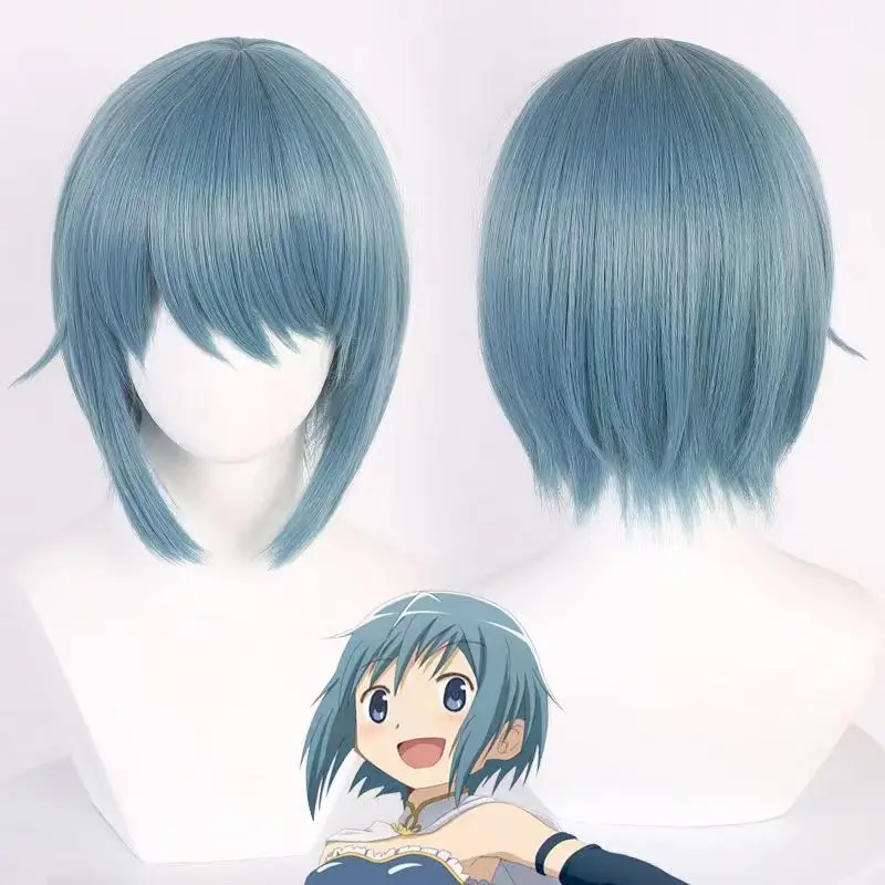 

Sayaka Cosplay Wig Anime Puella Magi Madoka Magica Miki Short Blue Wigs Role Play Heat Resistant Synthetic Hair Wigs + Wig Cap