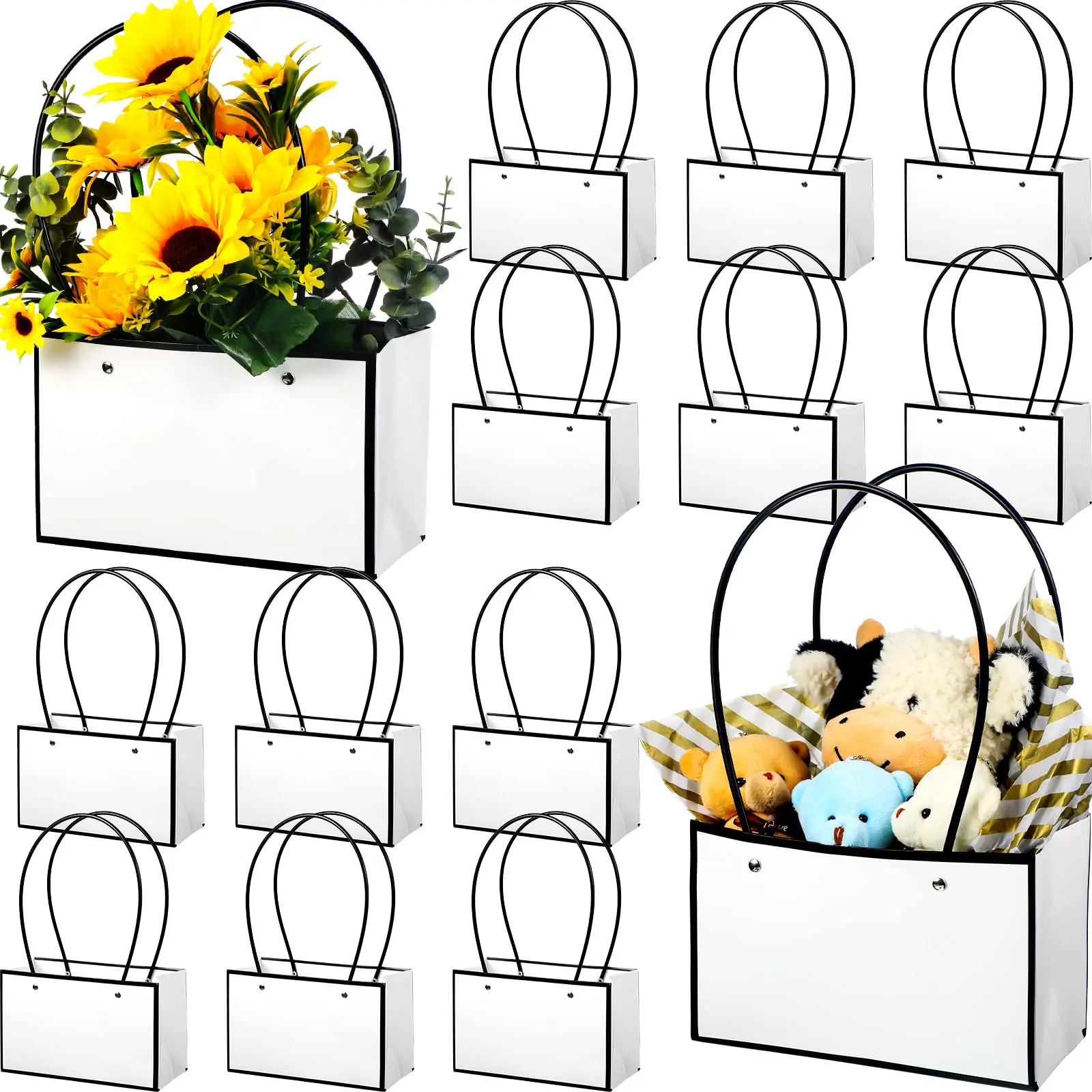 

12/24Pcs Gift Bags Waterproof Wedding Flower Box Kraft Paper Carrier Bags Birthday Party Wrapping Favor for Valentine/Graduation