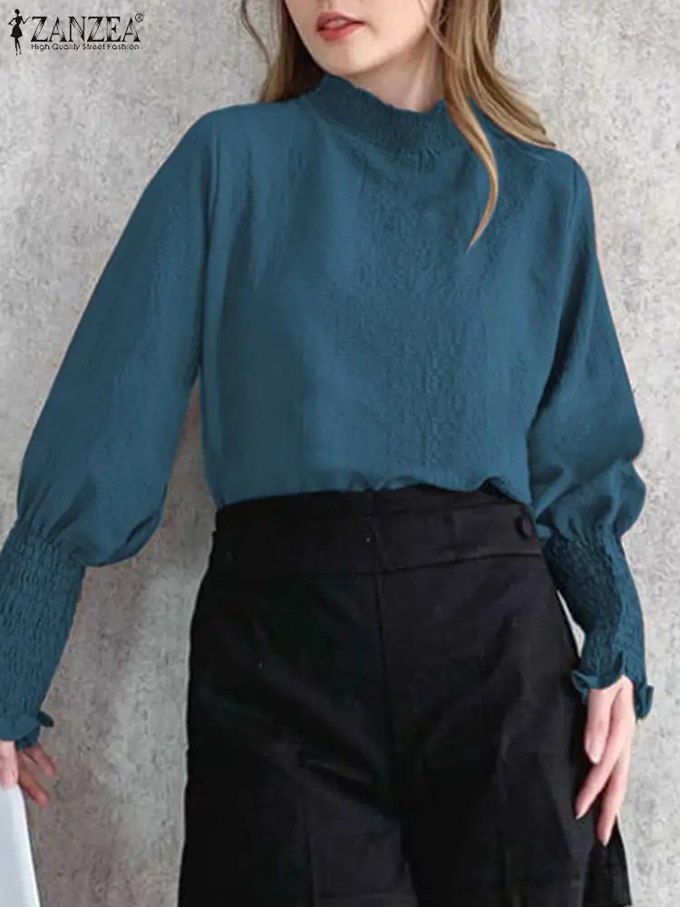 

ZANZEA Fashion Elegant Solid OL Work Shirt Women Puff Sleeve Blouse Spring Party Blusas Female Casual Tunic Tops Femininas Mujer