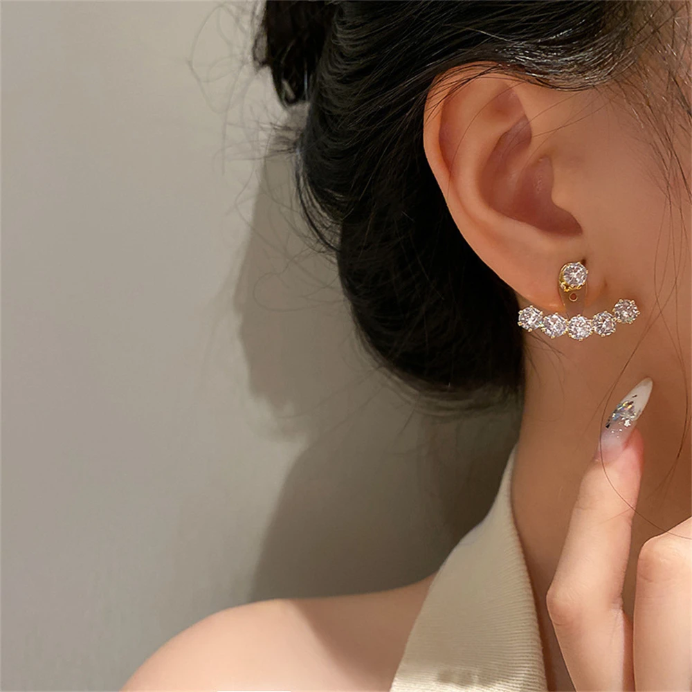 

Korea Fashion Geometric Shiny Zircon Stud Earrings For Women Luxury Gold Color Bean Back Hanging Earring Aesthetic Party Jewelry