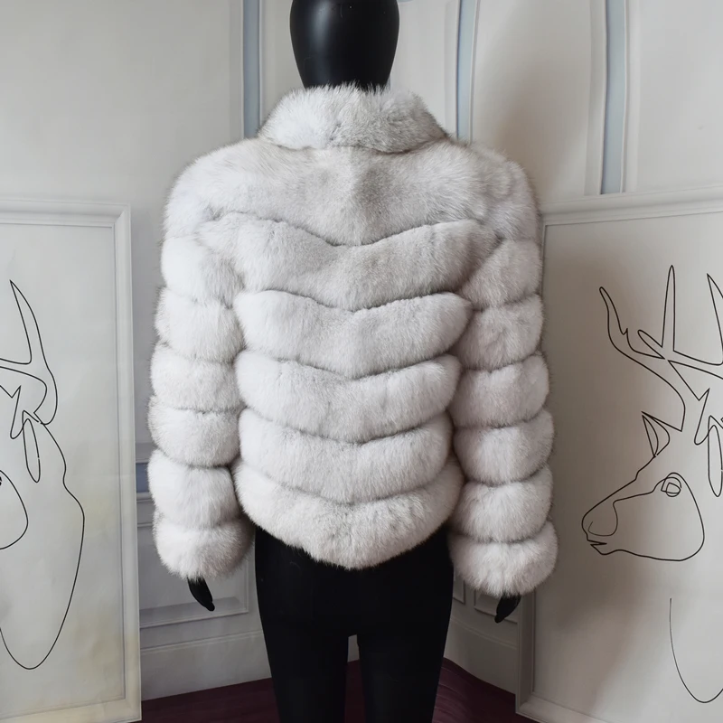 NEW Natural Short Real Fox Fur Coat For Women With Stand Collar Oblique row Thick Warm Winter Genuine Jacket High Quality Fur
