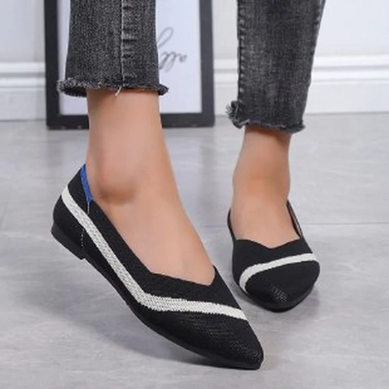 

2022 The New Spring Andautumn Flat Shoes Fashion Leisure Women's Flat Shoes Pointed Knitting Elastic Comfortable Boutique Shoes
