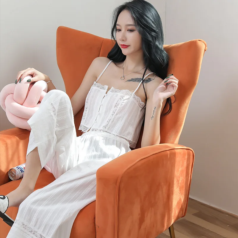 

Женская летняя новая кружевная Пижама без рукавов в стиле принцессы, женский кружевной сексуальный комплект из двух предметов, пижама, женс...