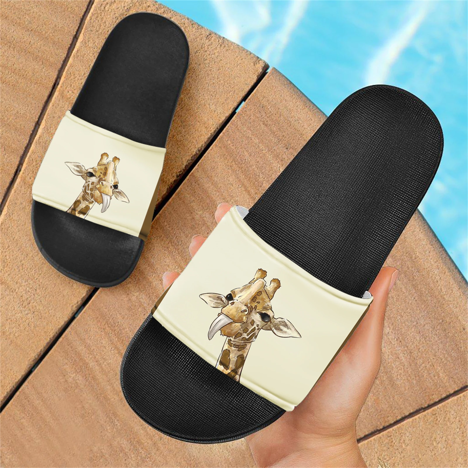 Summer Home Indoor Light Cozy Slippers Giraffe Cute Print Beach Girls Sandals Non-slip Flip-flops Flat Slides Women's Shoes 2023