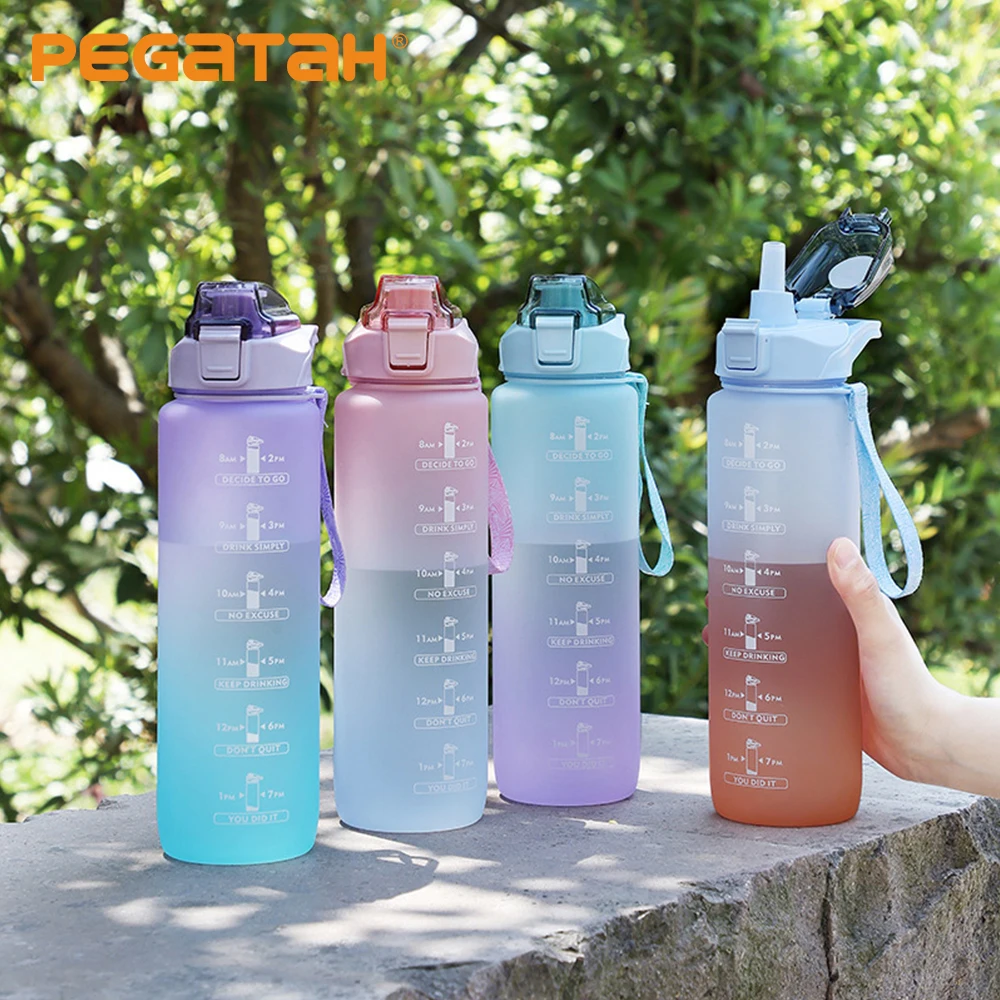 

2022 New Sports 1000ml Big Water Bottle with Straw Outdoor Travel Portable Leakproof Drinkware Plastic BPA Free Drinking Cups