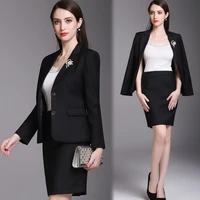 korean business grey suit blazer and skirt set professional clothes for women 2 piece long sleeve suits blazer and skirt set
