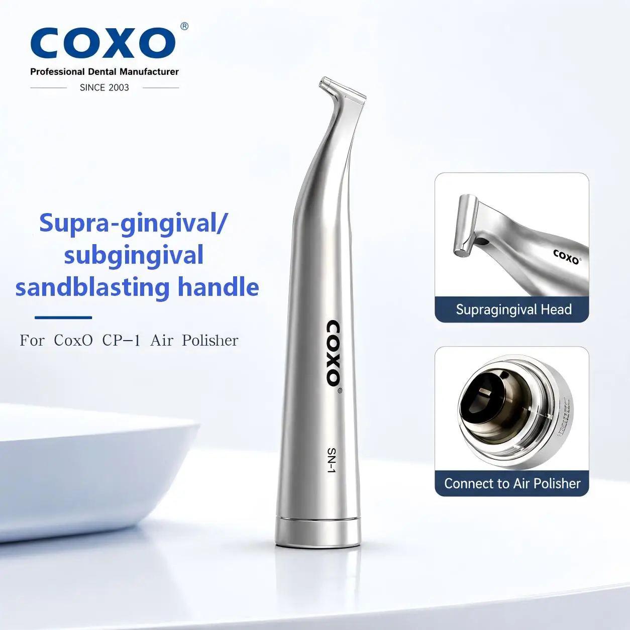 Фото Пневматический полировочный аппарат COXO CP-1 (наружная и внутренняя полировка), ручка для пескоструйной обработки, стоматологический инструмент для чистки полости рта №1