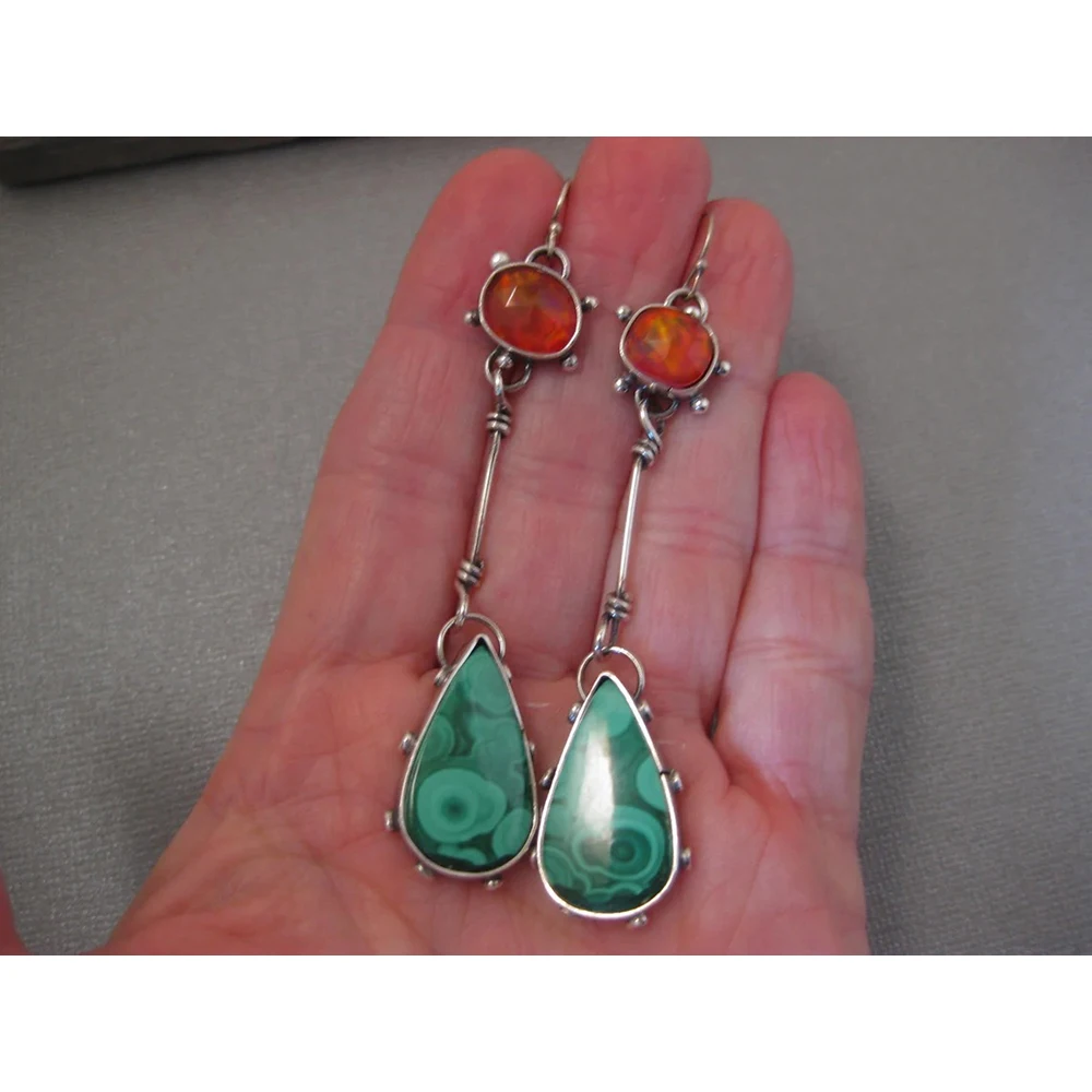 

Vintage Natural Phoenix Stone Handmade Long Pendant Earrings for Women Ethnic Style Earrings Luxury Designer Jewelry Wholesale