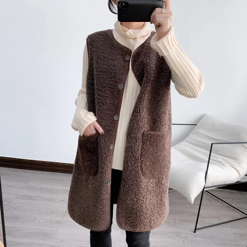 

Женский однобортный жилет из овечьей шерсти на пуговицах, без рукавов