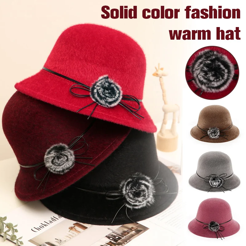 

Winter Hat Women's Cap Fedoras Women Hat Elegant Vintage Wool Ball Ladies Hat Dome Felt Church Jazz Cap Bowler with Brim Hat